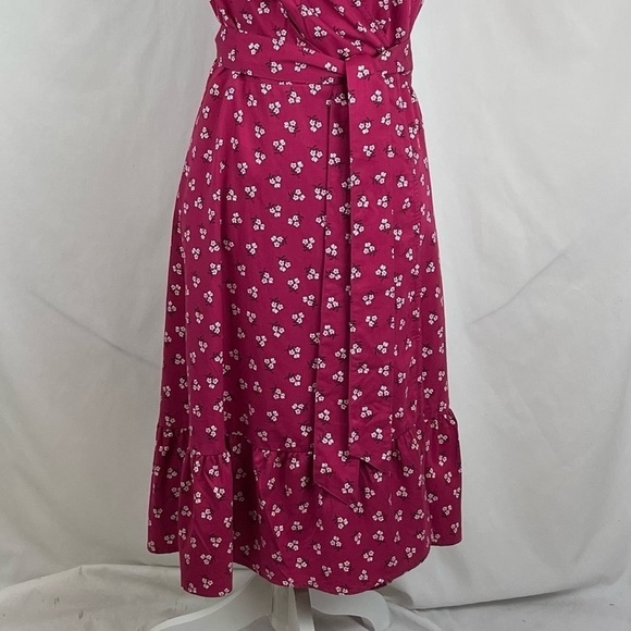 Draper James Cranberry W/White Floral Print CottageCore Boho Wrap Midi Dress NWT - Picture 3 of 13